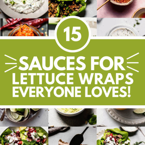 Collage of sauces for lettuce wraps with text overlay.