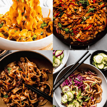 Collage of sauces for rice noodles