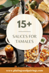 Collage of sauces for tamales with text overlay.