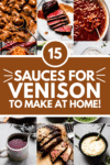 Collage of sauces for venison with text overlay.