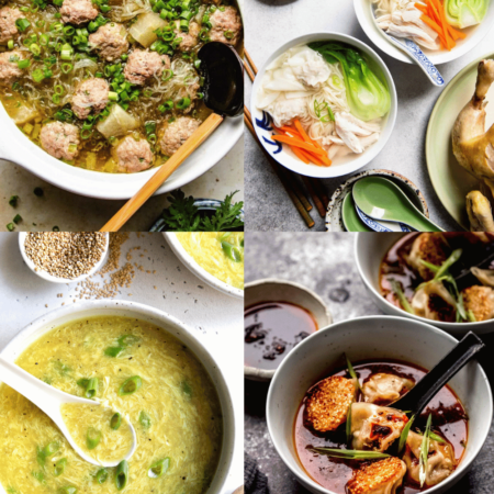 Collage of Chinese soups.