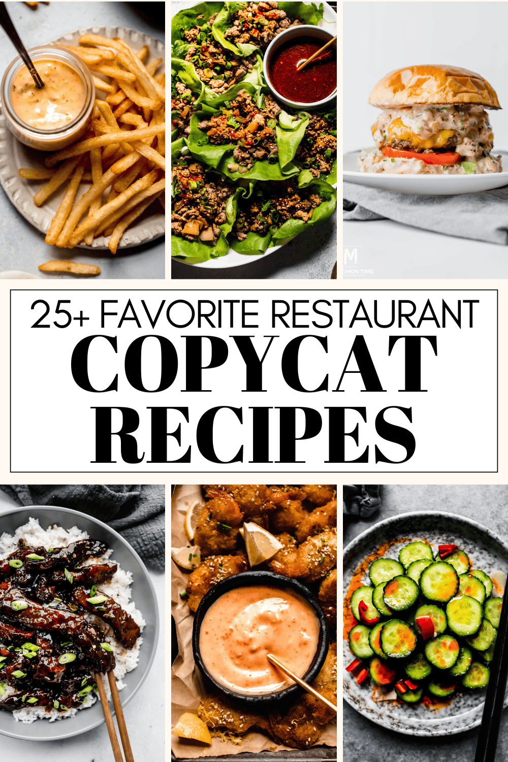 Collage of restaurant copycat recipes with text overlay.