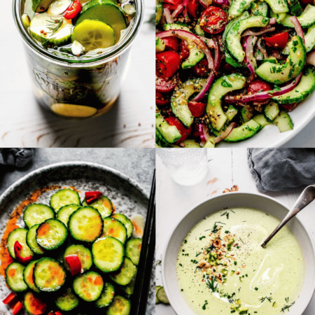 Collage of cucumber recipes.