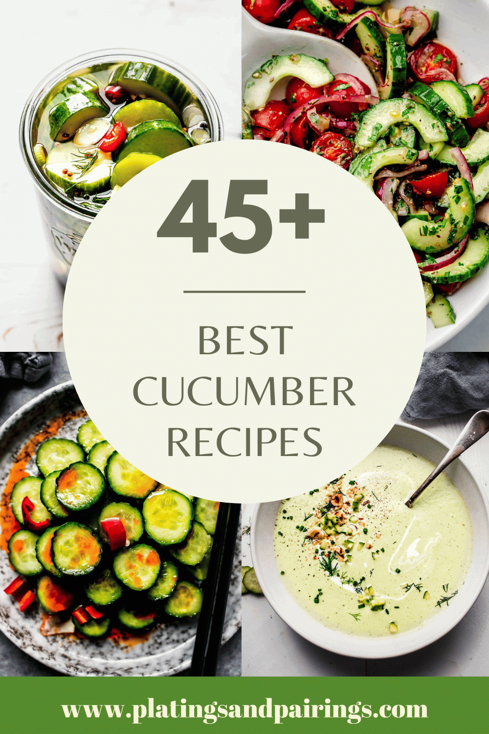 Collage of cucumber recipes with text overlay.