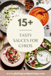 Collage of sauces for gyros with text overlay.