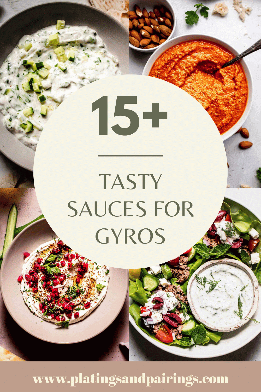 Collage of sauces for gyros with text overlay.