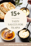 Collage of sauces for tilapia with text overlay.