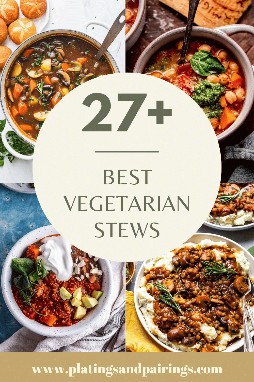 Collage of vegetarian stews with text overlay.