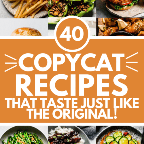 Collage of restaurant copycat recipes with text overlay.