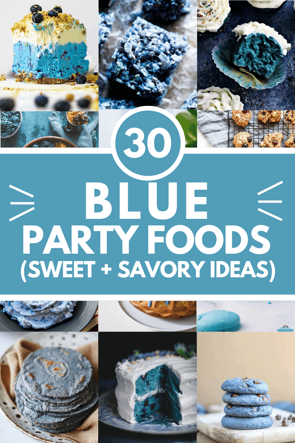 Collage of blue foods with text overlay.