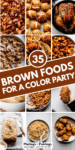 Collage of brown foods with text overlay.