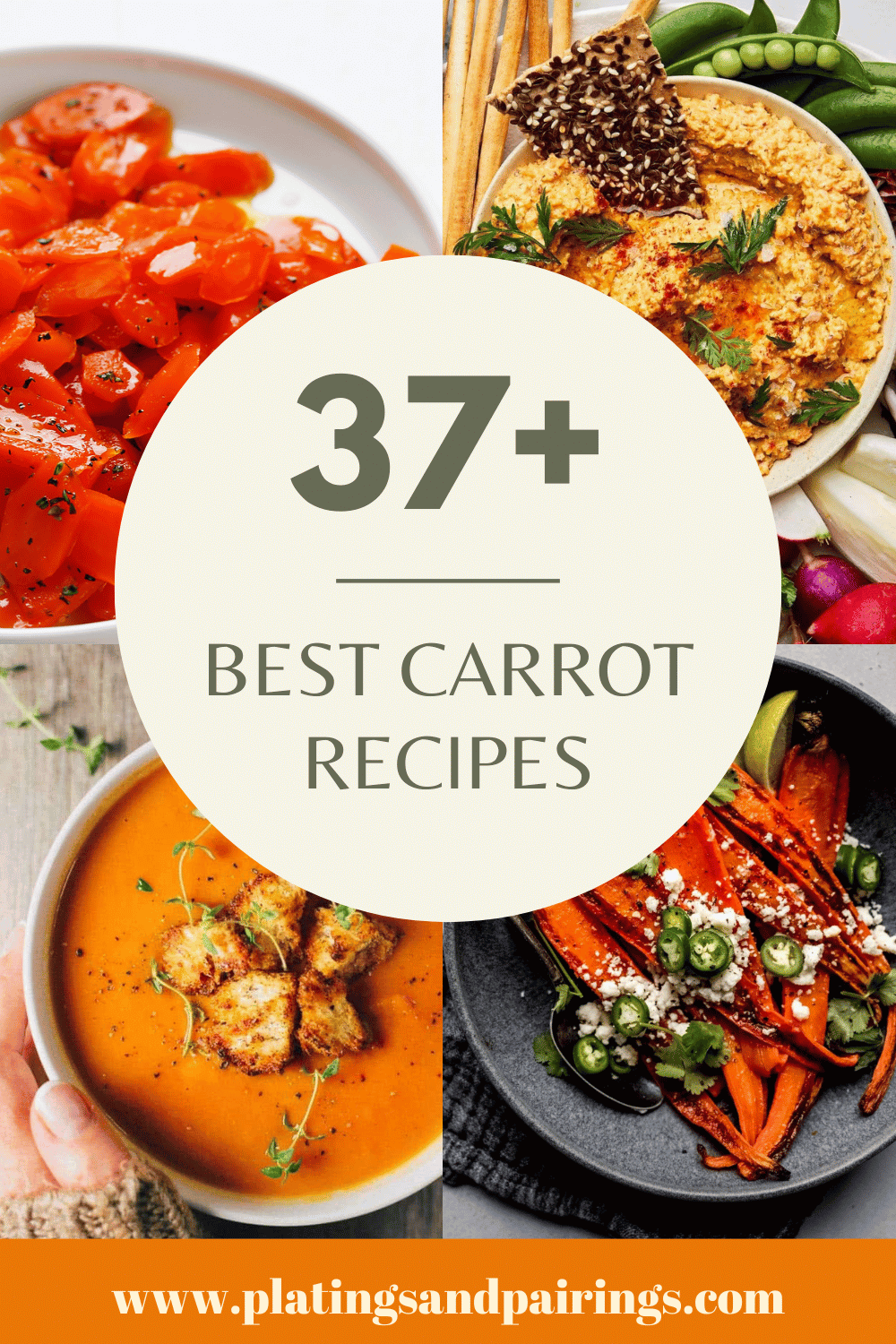 Collage of carrot recipes with text overlay.