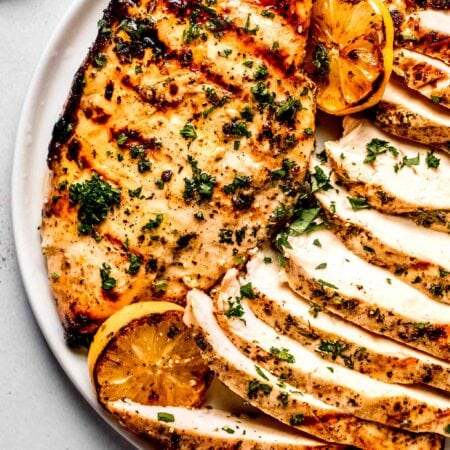 Sliced chicken breast ready to be served.