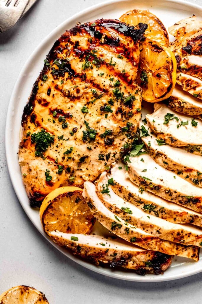 Sliced chicken breast ready to be served.