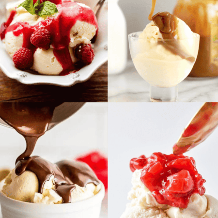 Collage of sauces for ice cream.