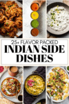 COLLAGE OF INDIAN SIDE DISH RECIPES WITH TEXT OVERLAY.