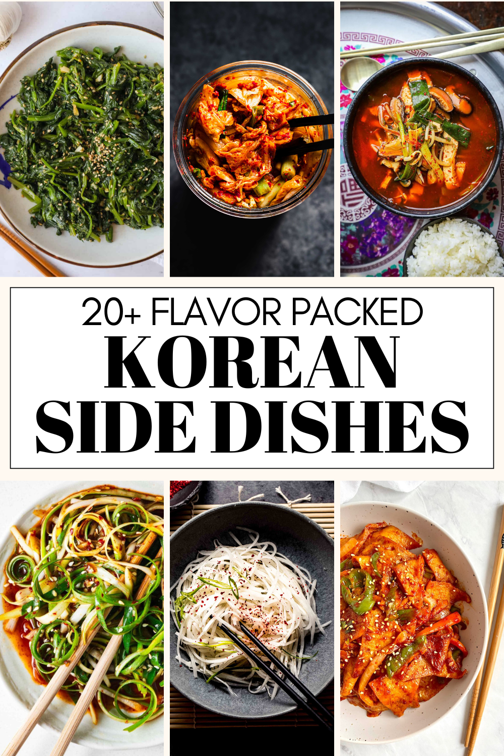 Collage of Korean side dishes with text overlay.