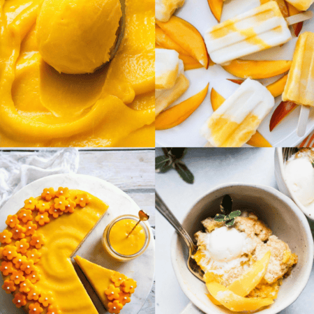 Collage of mango desserts.