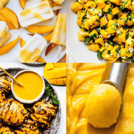 Collage of mango recipes.