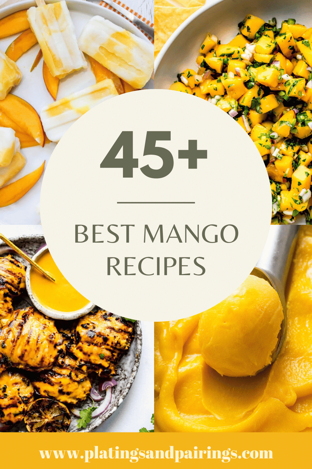 Collage of mango recipes with text overlay.