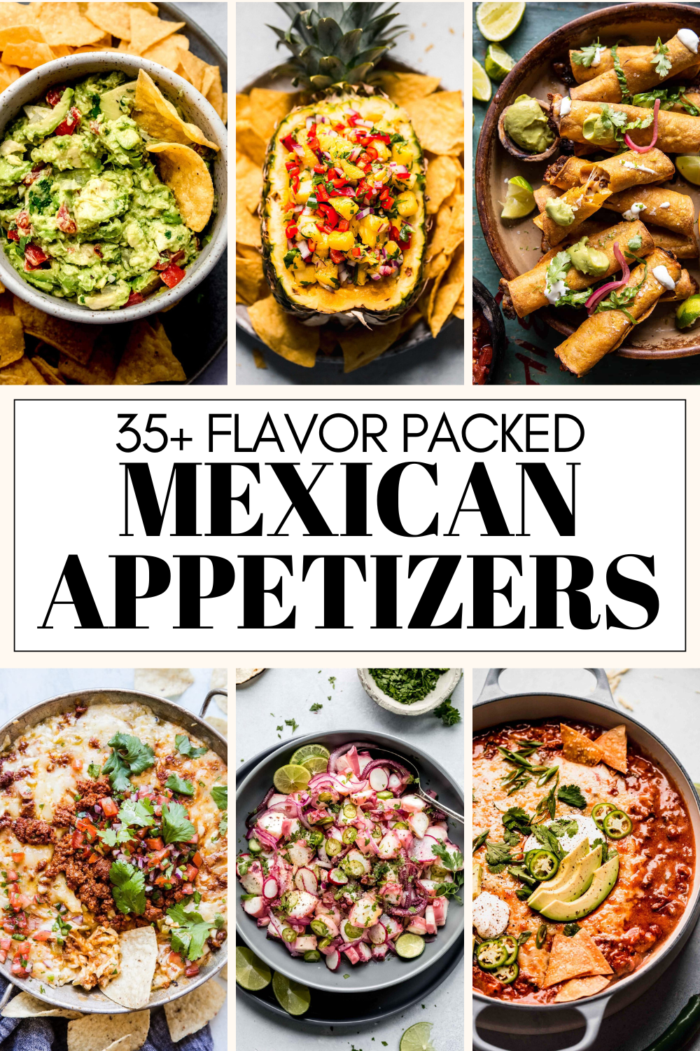 Collage of Mexican appetizers with text overlay.