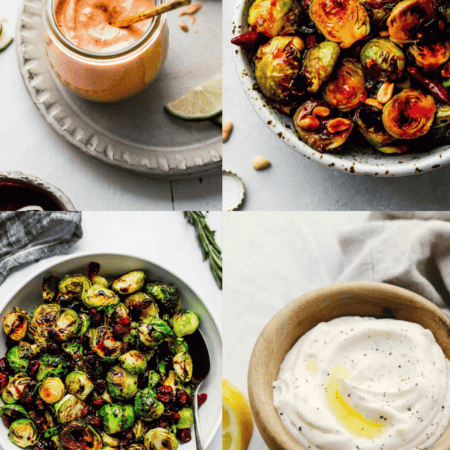 Collage of sauces for brussel sprouts.