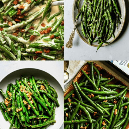 Collage of green bean sauces.