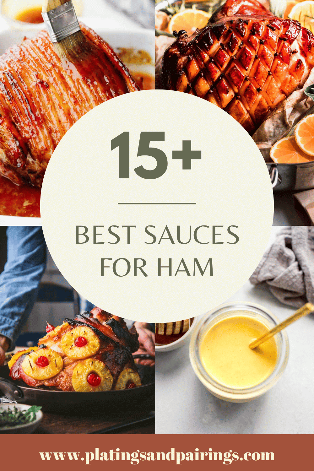Collage of sauces for ham with text overlay.