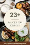 Collage of sauces for kebabs with text overlay.