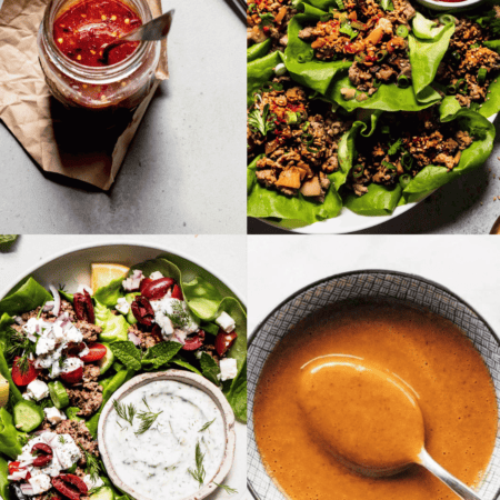 Collage of sauces for lettuce wraps.