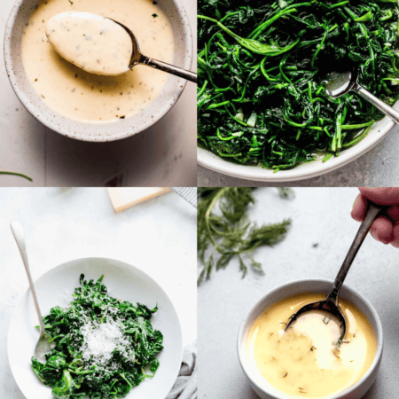 Collage of sauces for spinach.