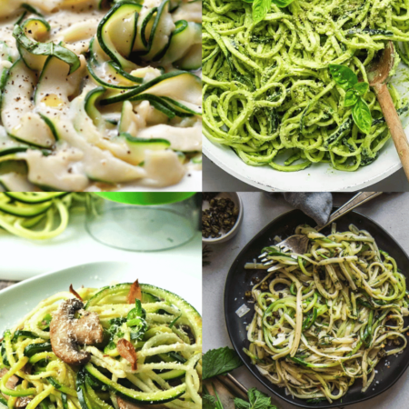Collage of sauces for zucchini noodles.