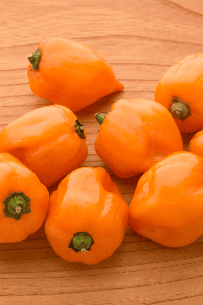 Habanero peppers on counter.