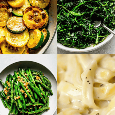 Collage of sides for chicken alfredo.