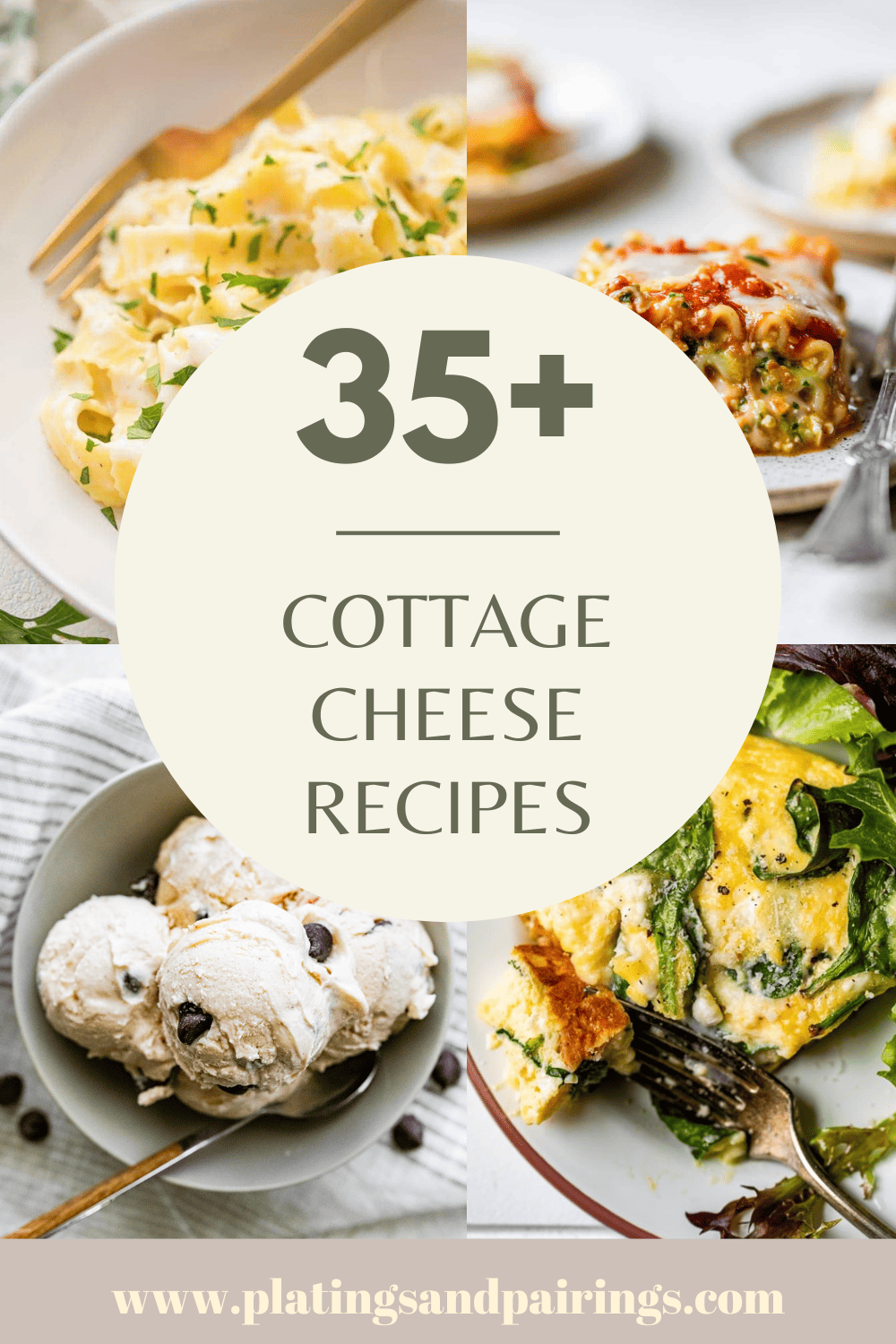 Collage of cottage cheese recipes with text overlay.