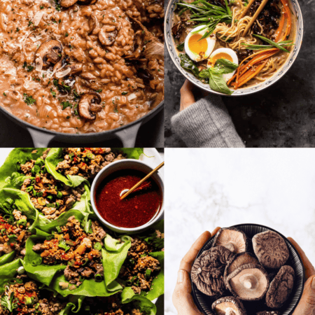 Collage of dried mushroom recipes.