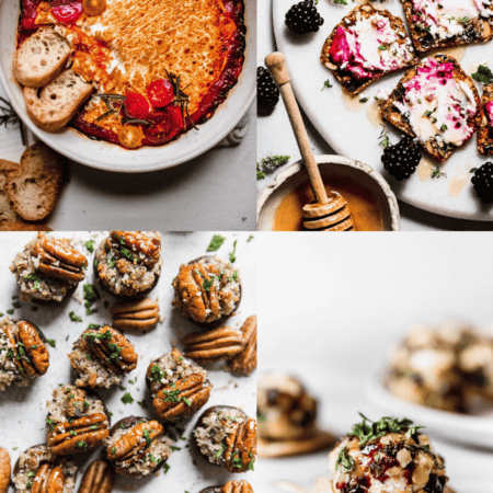 Collage of goat cheese appetizer recipes.