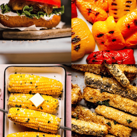 Collage of healthy sides for burgers.