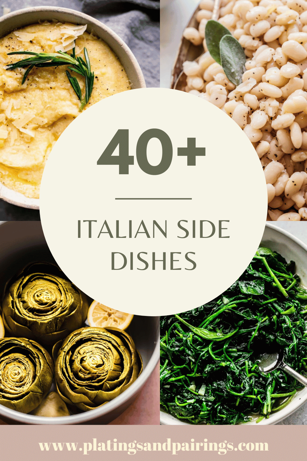Collage of Italian side dishes with text overlay.