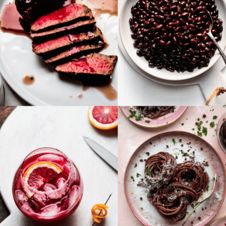 Collage of maroon foods.