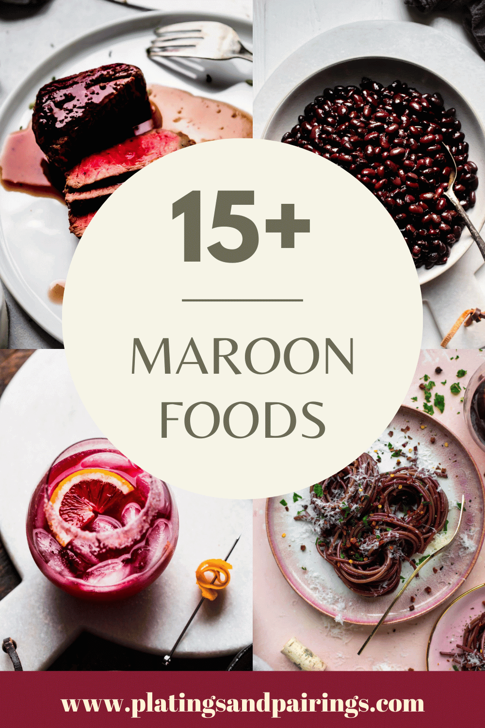 Collage of maroon foods with text overlay.