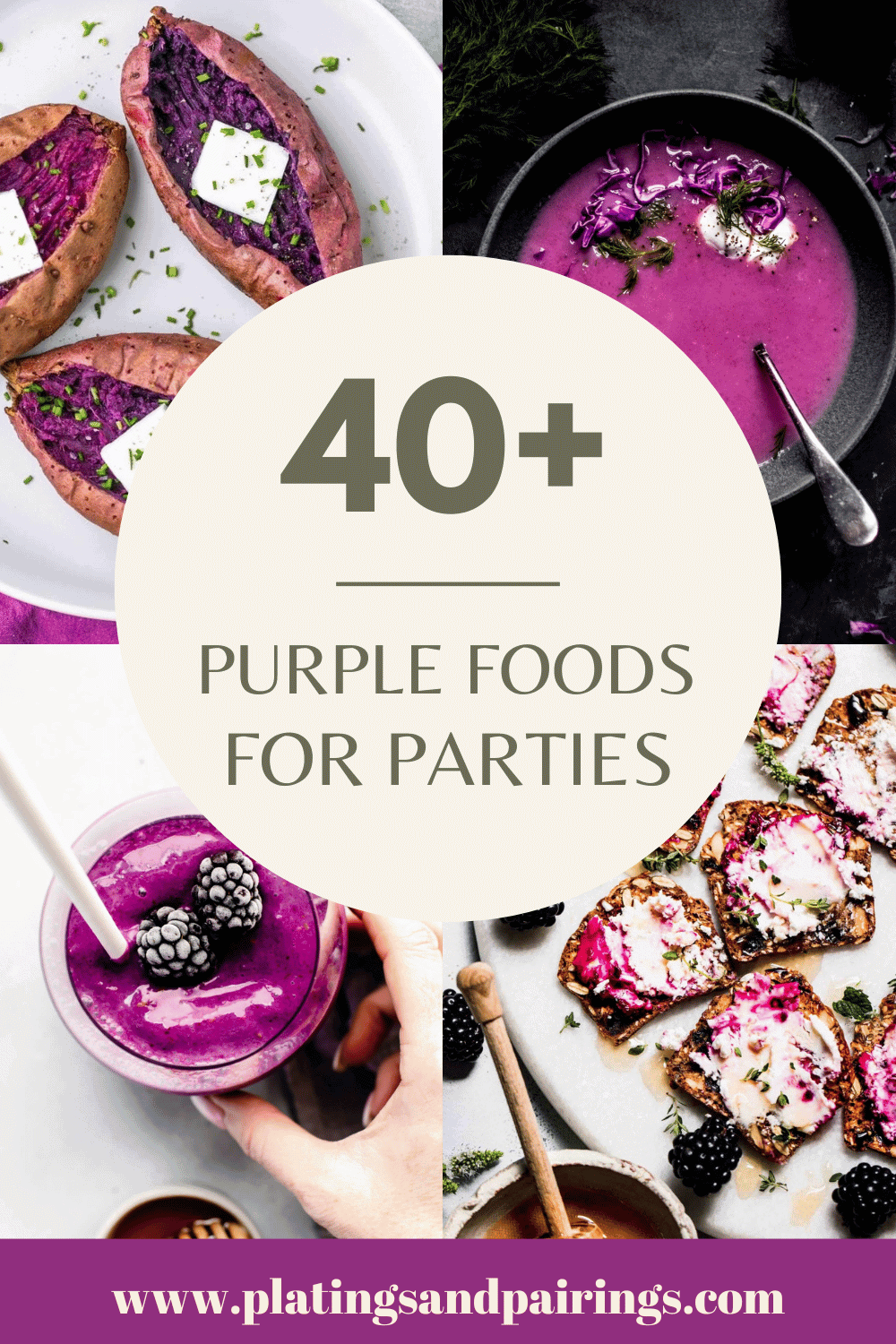 Collage of purple foods with text overlay.