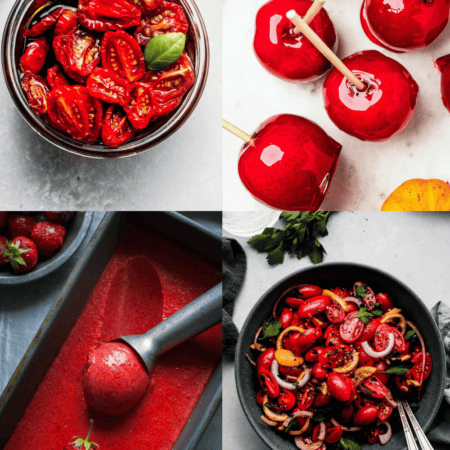 Collage of red food recipes.
