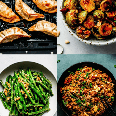 Collage of sides for fried rice.