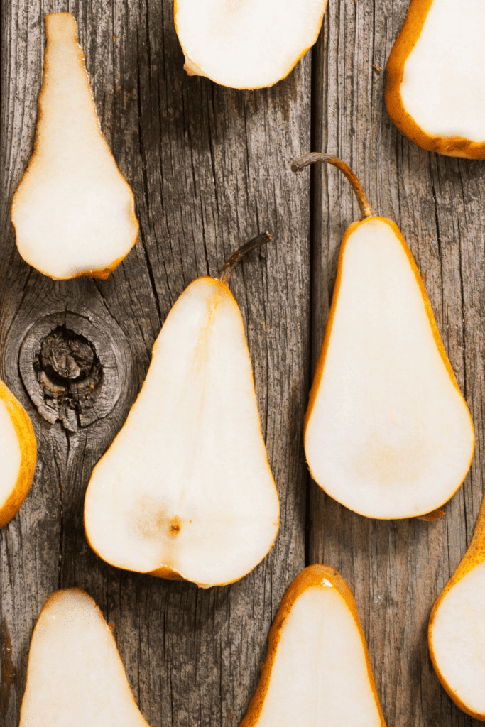 Sliced pears. 
