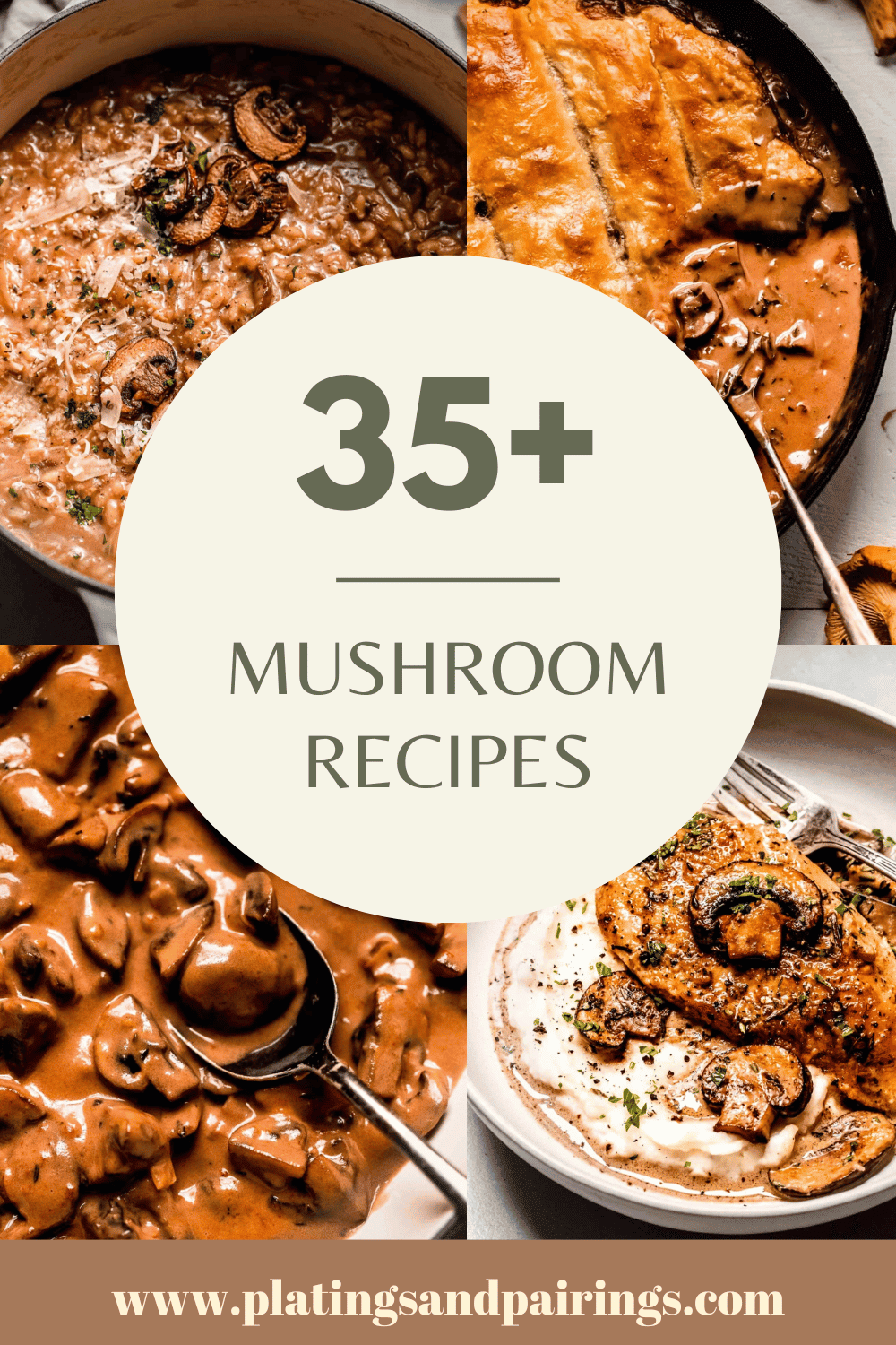 Collage of mushroom recipes with text overlay.