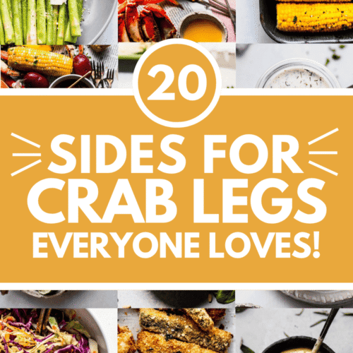 Collage of sides for crab legs with text overlay.