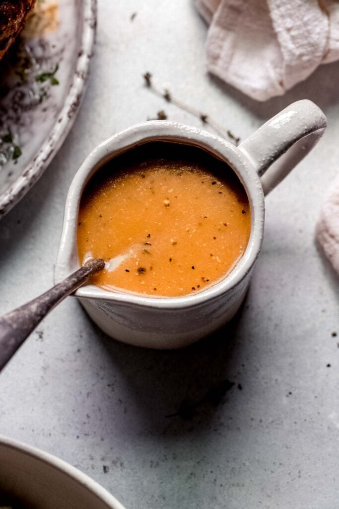 Prepared gravy in small gravy boat.