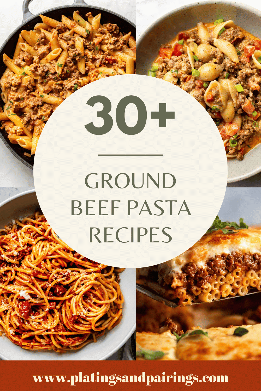 Collage of ground beef pasta recipes with text overlay.