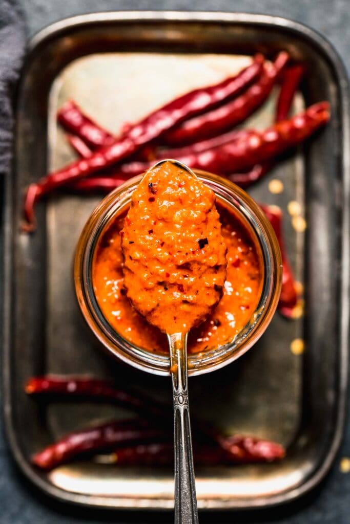 Spoonful of peri peri sauce.